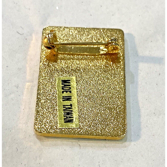 Unique Profile Brooch Pin Art Deco Style Goldtone White Enamel Rectangle Taiwan - Picture 4 of 6